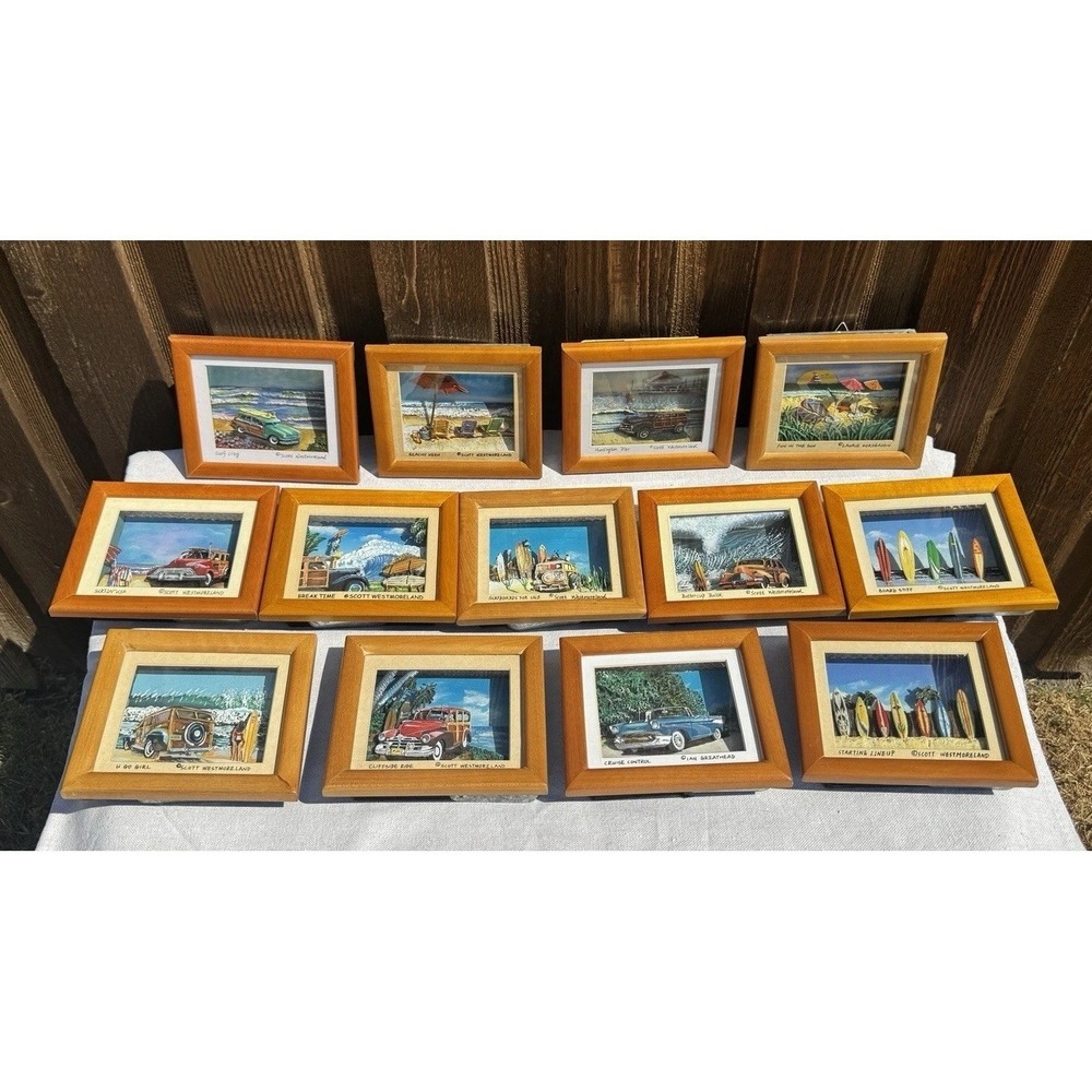 Scott Westmoreland 13 Pc 3D Shadow Box Surf Beach Art Mini Framed Collection